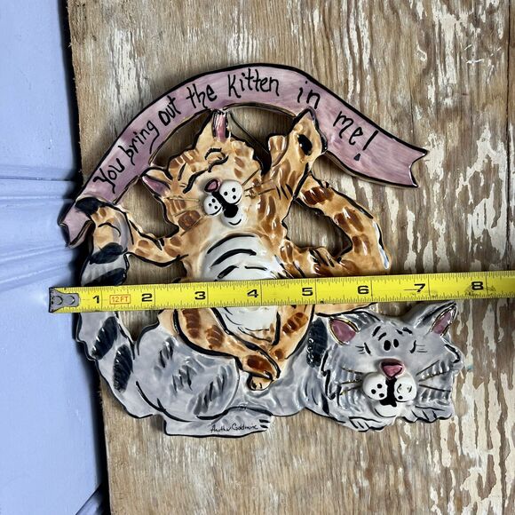 Vtg You Bring Out The Kitten In Me Blue Sky Ceramic Cat Wall Art Goldminc 2002 - Picture 4 of 16